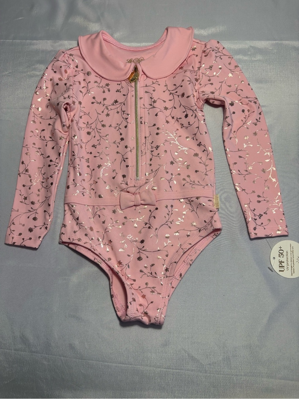 Girls' Pink Floral Long-Sleeve One-Piece Swimsuit UV 50+ 2T New